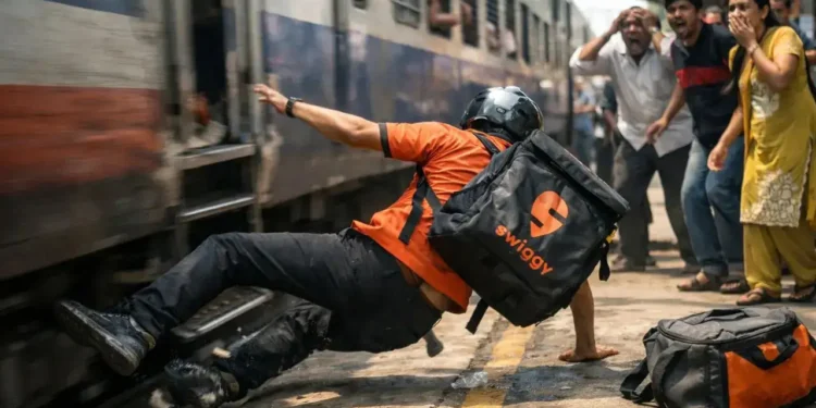 Andhra Swiggy Agent Falls During Train Food Delivery, Brief Halt Triggers Safety Concerns